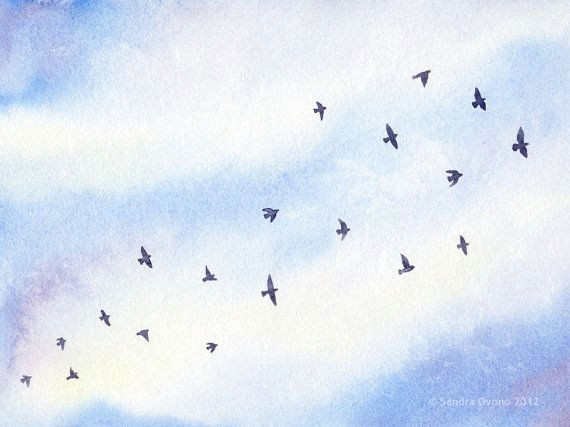 How to Draw Birds In the Sky Easy original Painting Watercolor Birds In Morning Sky by