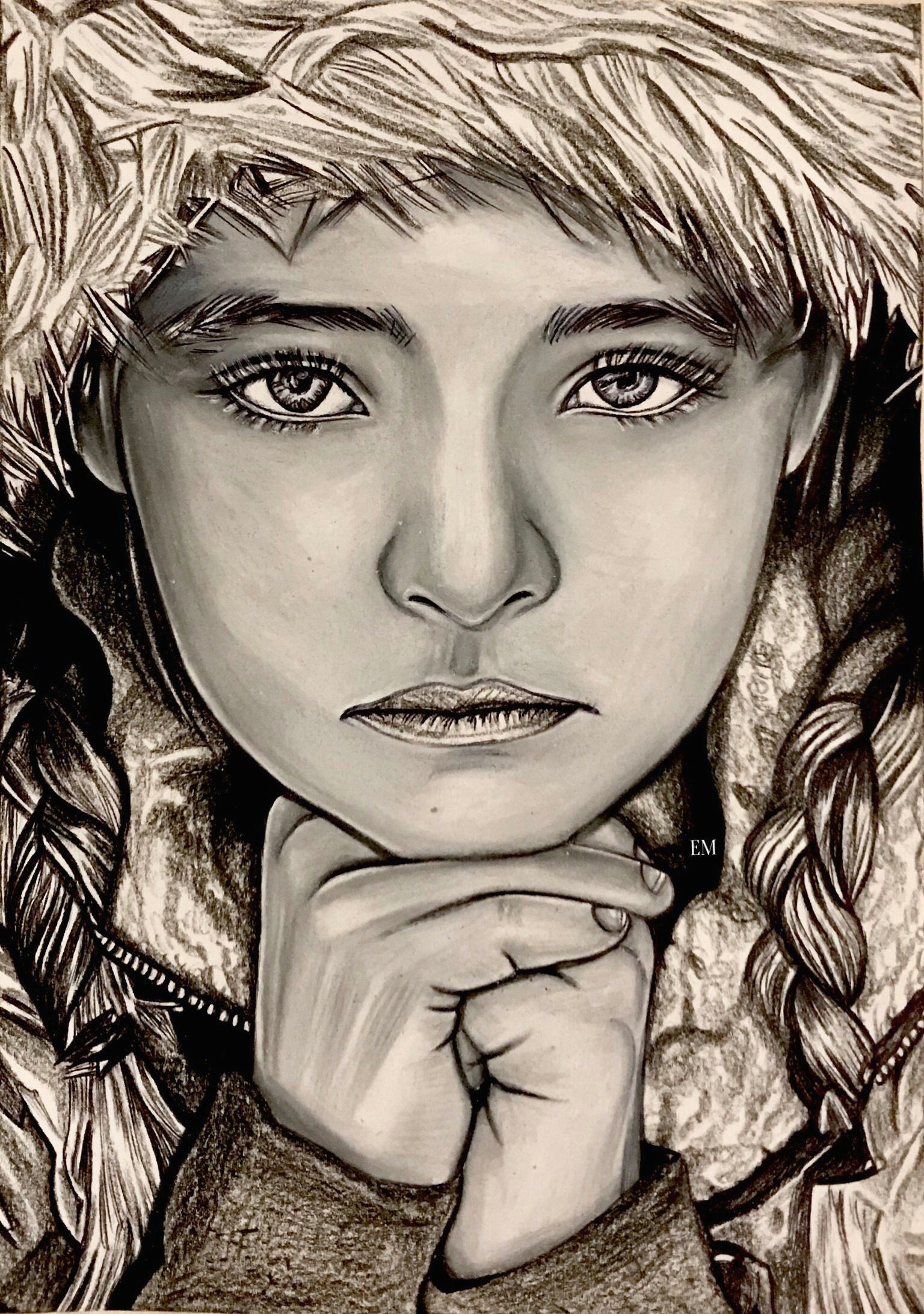 How to Draw Girl with Braids some Awesome Child Girl Braids Fur Hat Portrait Artwork