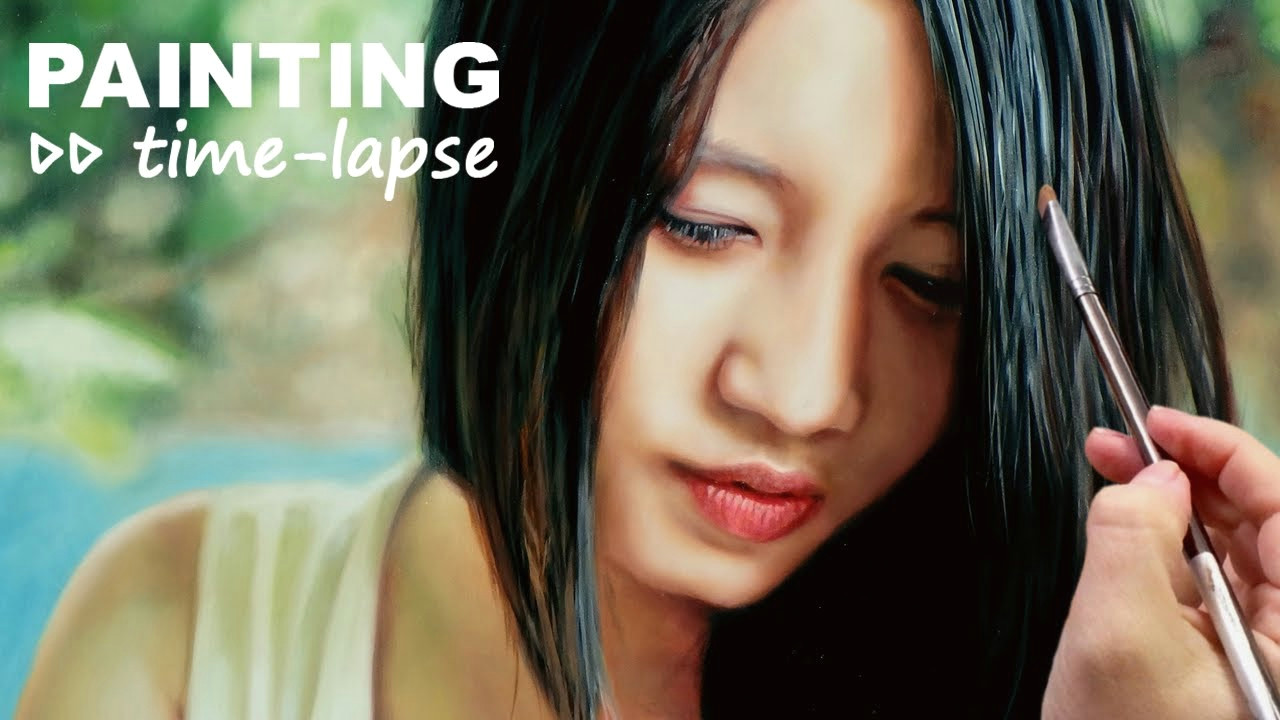 How to Draw Realistic Girl Relaxing Art In Progress Realistic Oil Painting Demo Video Portrait Of An asian Girl