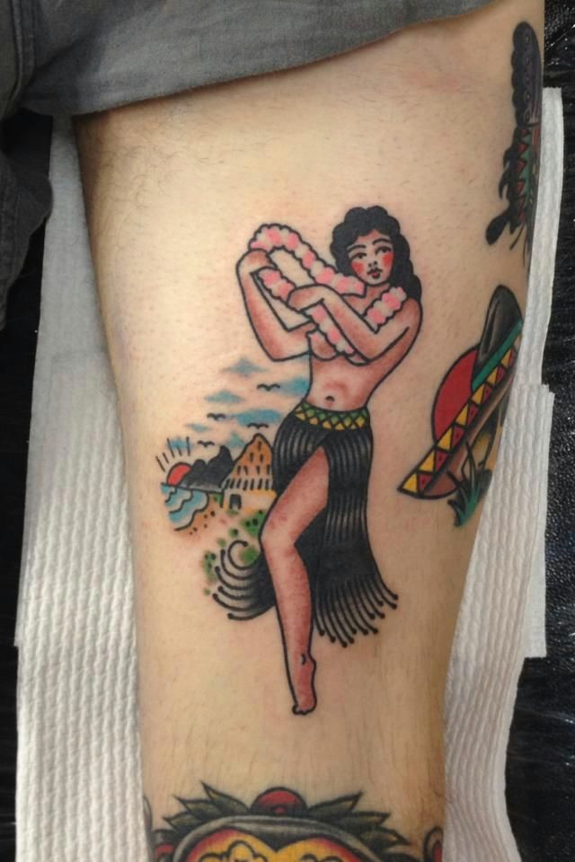 Hula Girl Drawing Old School Tattoo Hawaii Hula Girl Tattoos