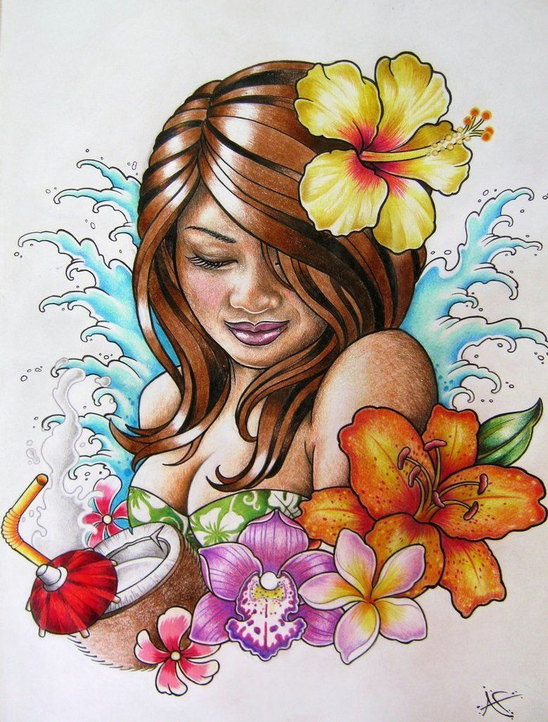 Hula Girl Drawing Polynesian Girl Art Hawaiian Hula Girl Tattoo Design by