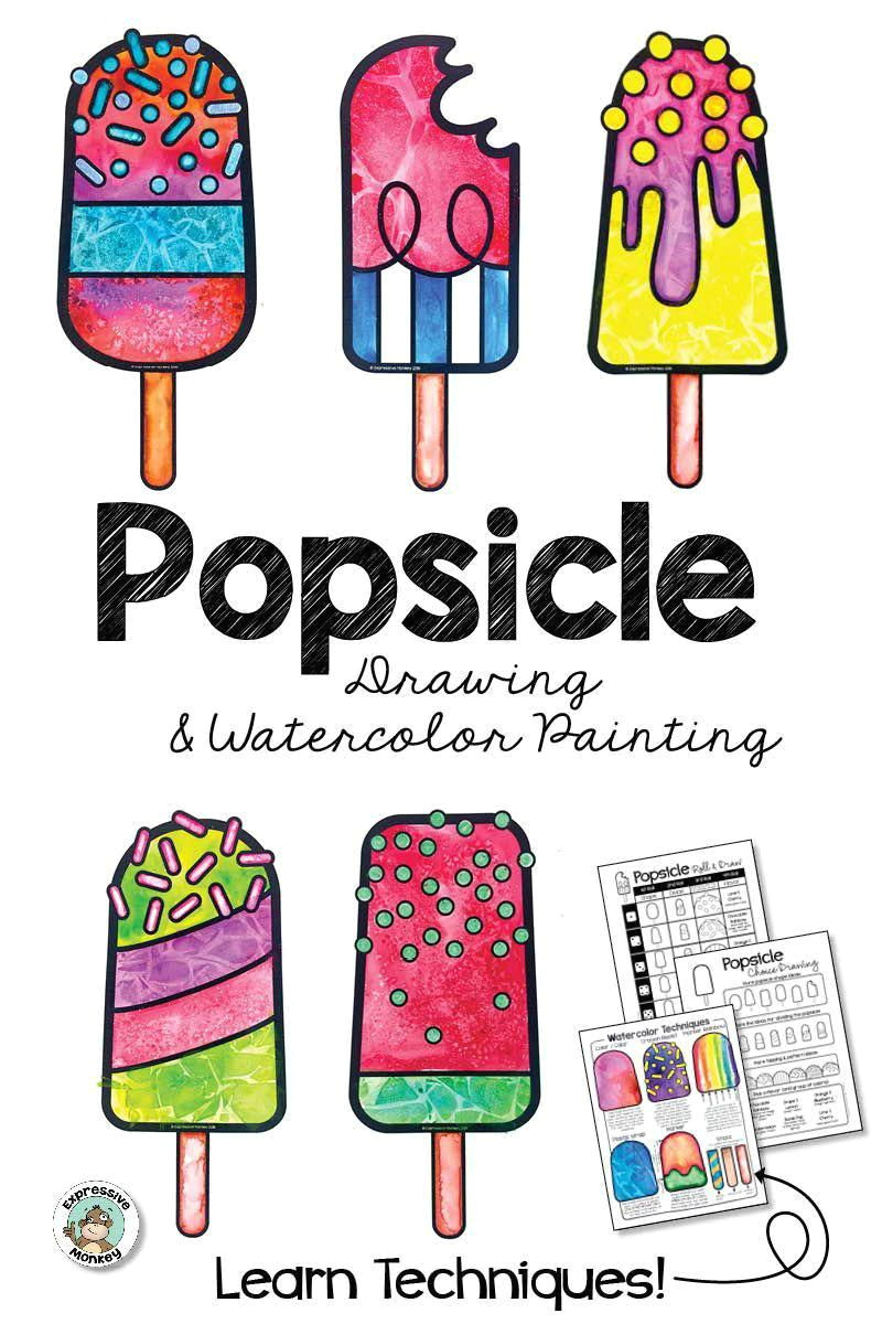 Ice Cream Easy Drawing Summer Art Activity Popsicle Drawing Watercolor Painting