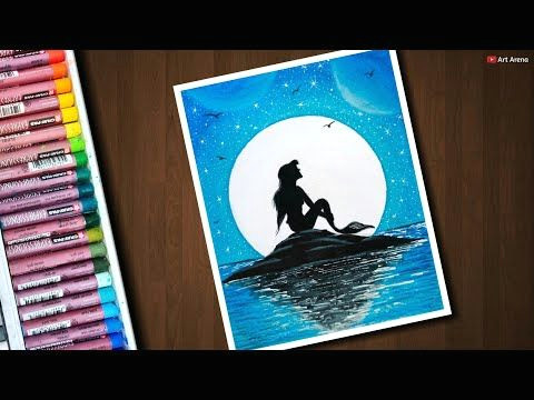 Independence Day Drawing Easy Step by Step Mermaid Moonlight Scenery Drawing with Oil Pastels for