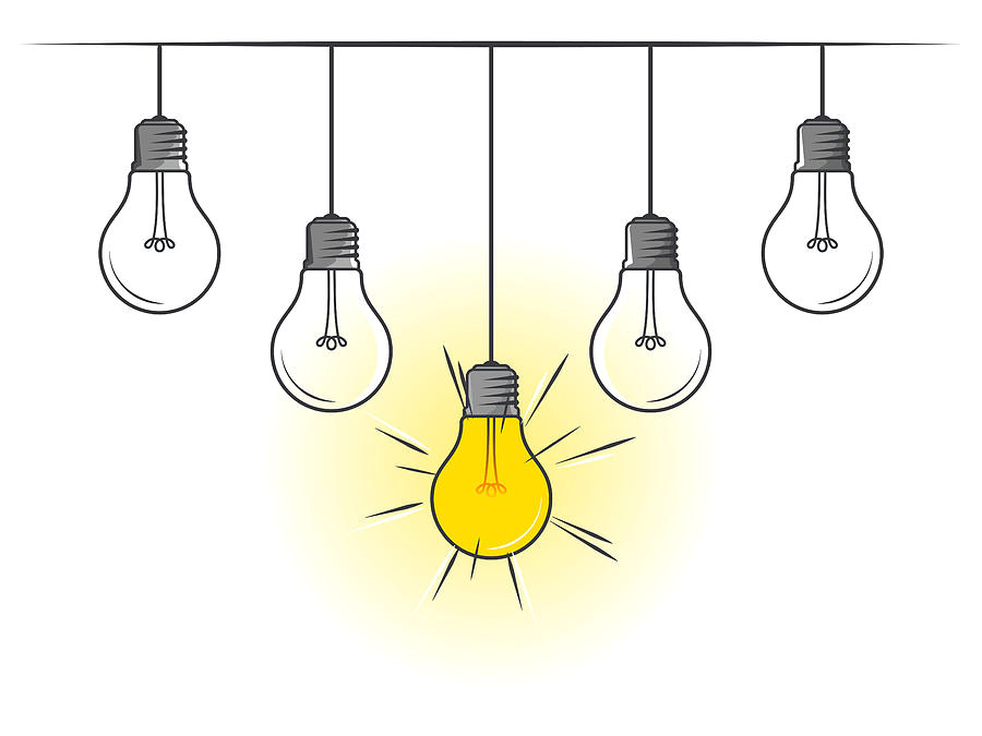 Light Bulb Easy Drawing Hanging Light Bulbs with Glowing One On White Background by Muchomor