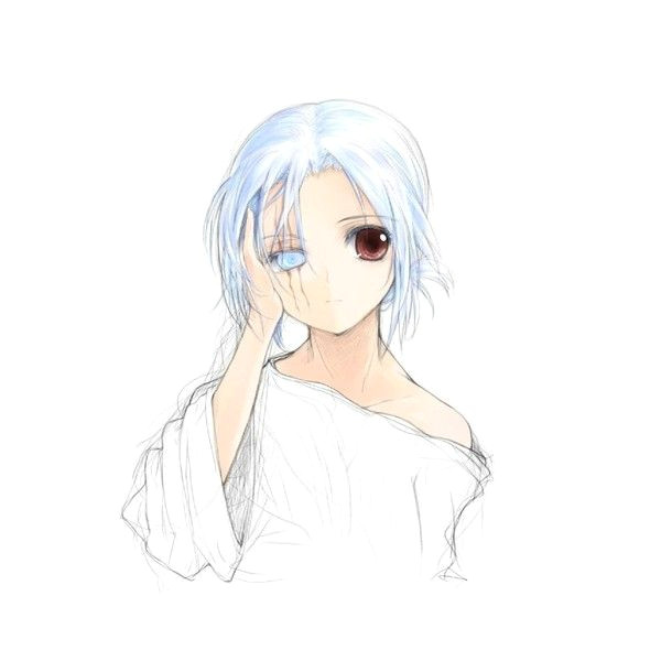 Male Anime Shoes Drawing Blue Eyes Blue Hair Brown Eyes Hara Takehito Heterochromia