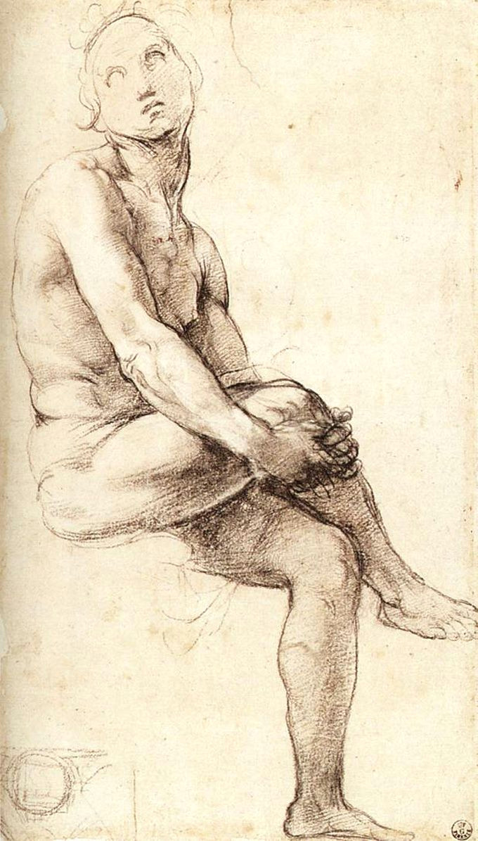 Michelangelo Drawing Easy Study for Adam by Raphael Sanzio 1509 Renaissance Art