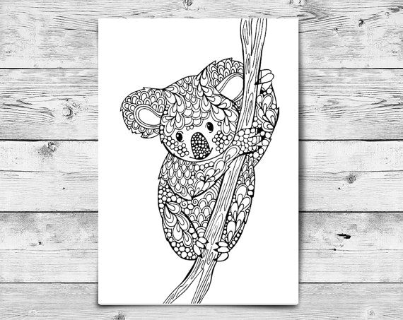 Mixed Animals Drawings Adult Coloring Page Koala Printable Colouring Page