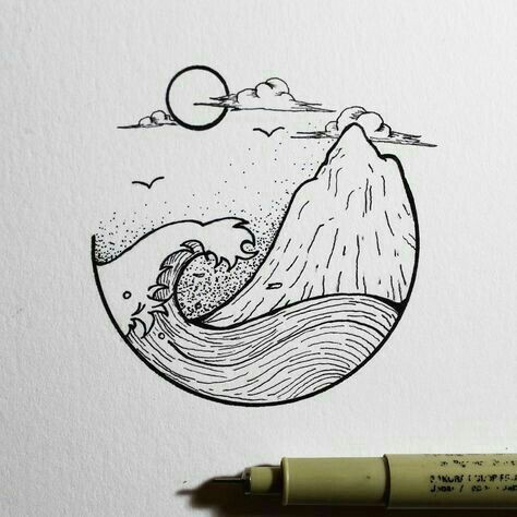 Mountain Easy Drawing Ocean and island Planner Doodles Sketches Drawings Art