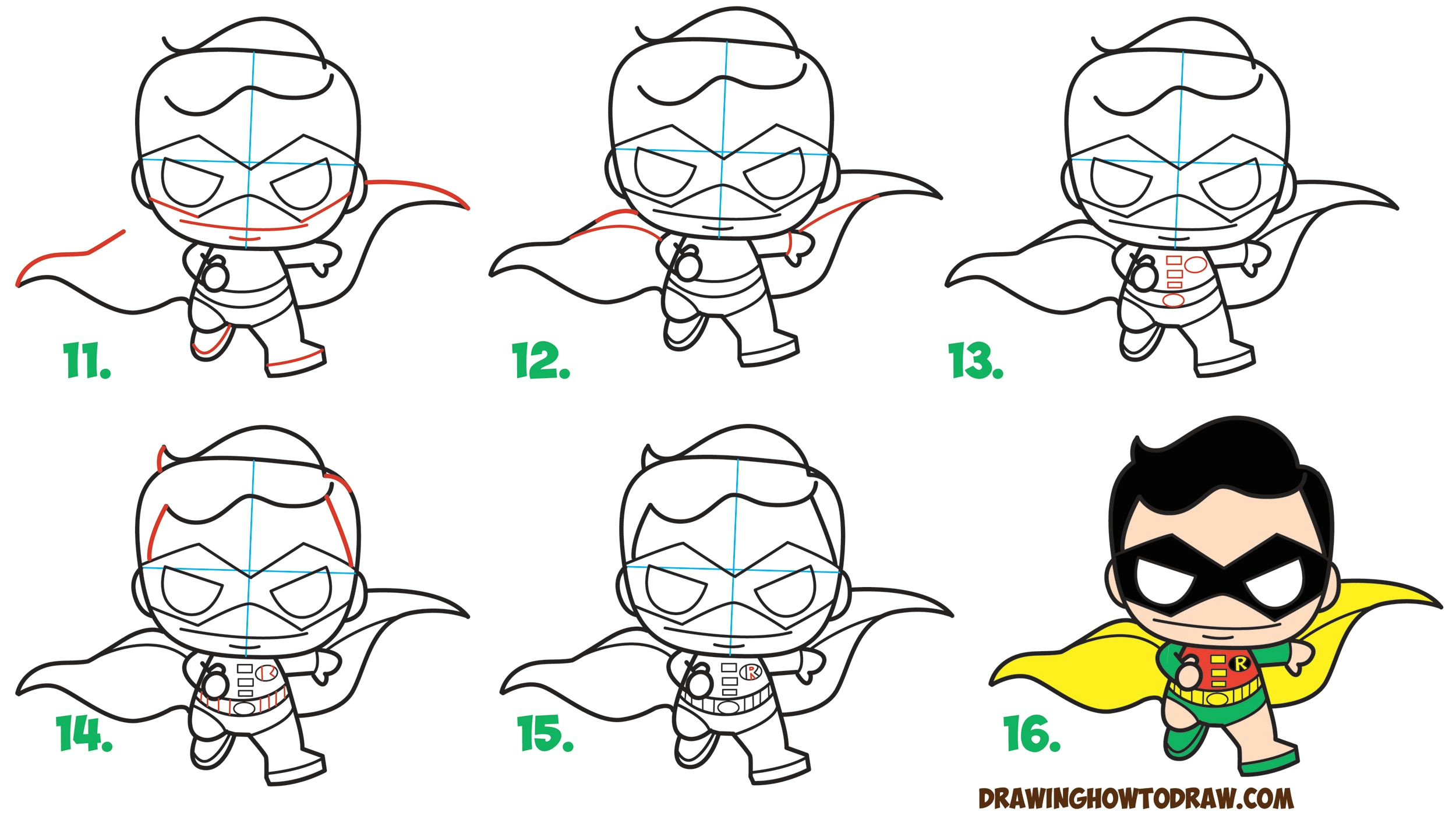 Nerf Drawing Easy How to Draw Cute Kawaii Chibi Robin From Dc Comics