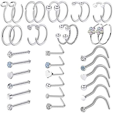 Nose Ring Drawing Easy Onesing 36 Pcs Nose Ring Hoop Nose Rings Nose Studs Piercings Hoop Jewelry 316l Stainless Steel 20g Nose Rings