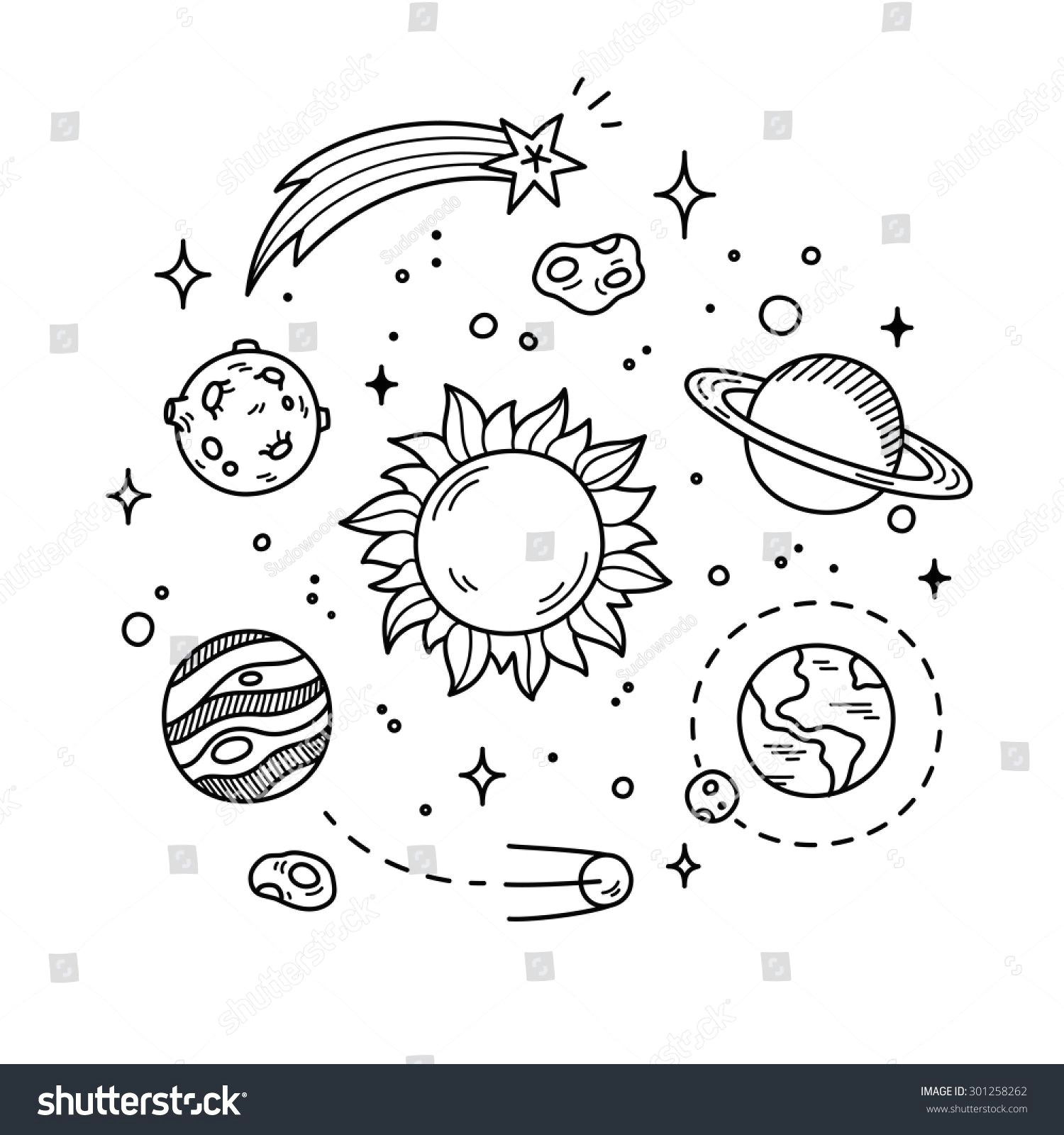 Planets Drawing Easy Hand Drawn solar System with Sun Planets asteroids and