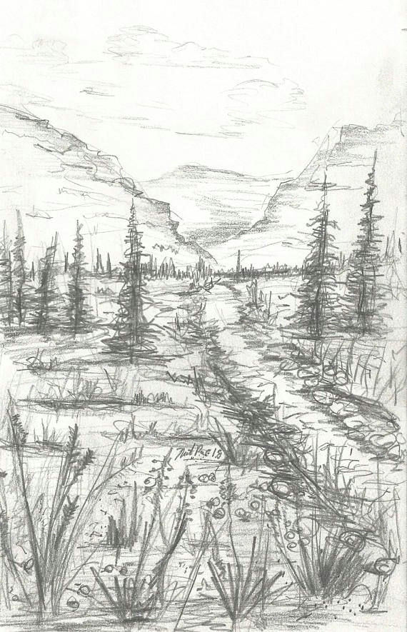 Plantation Drawing Easy Landscape Pencil Drawing Instant Download Artwork Mountain