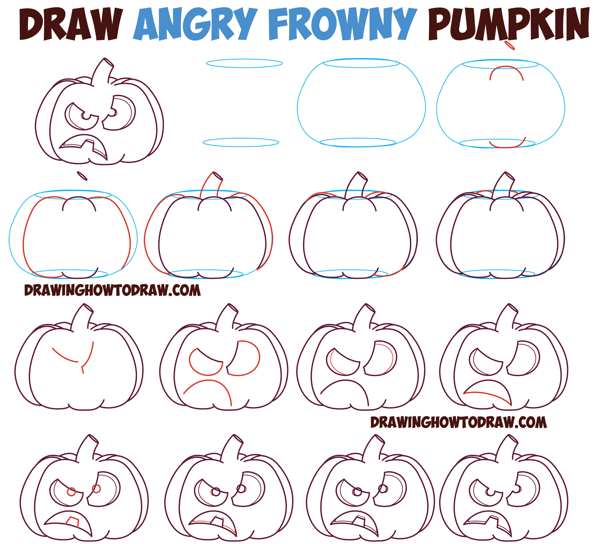 Pumpkin Drawing Easy Step by Step Huge Guide to Drawing Cartoon Pumpkin Faces Jack O Lantern