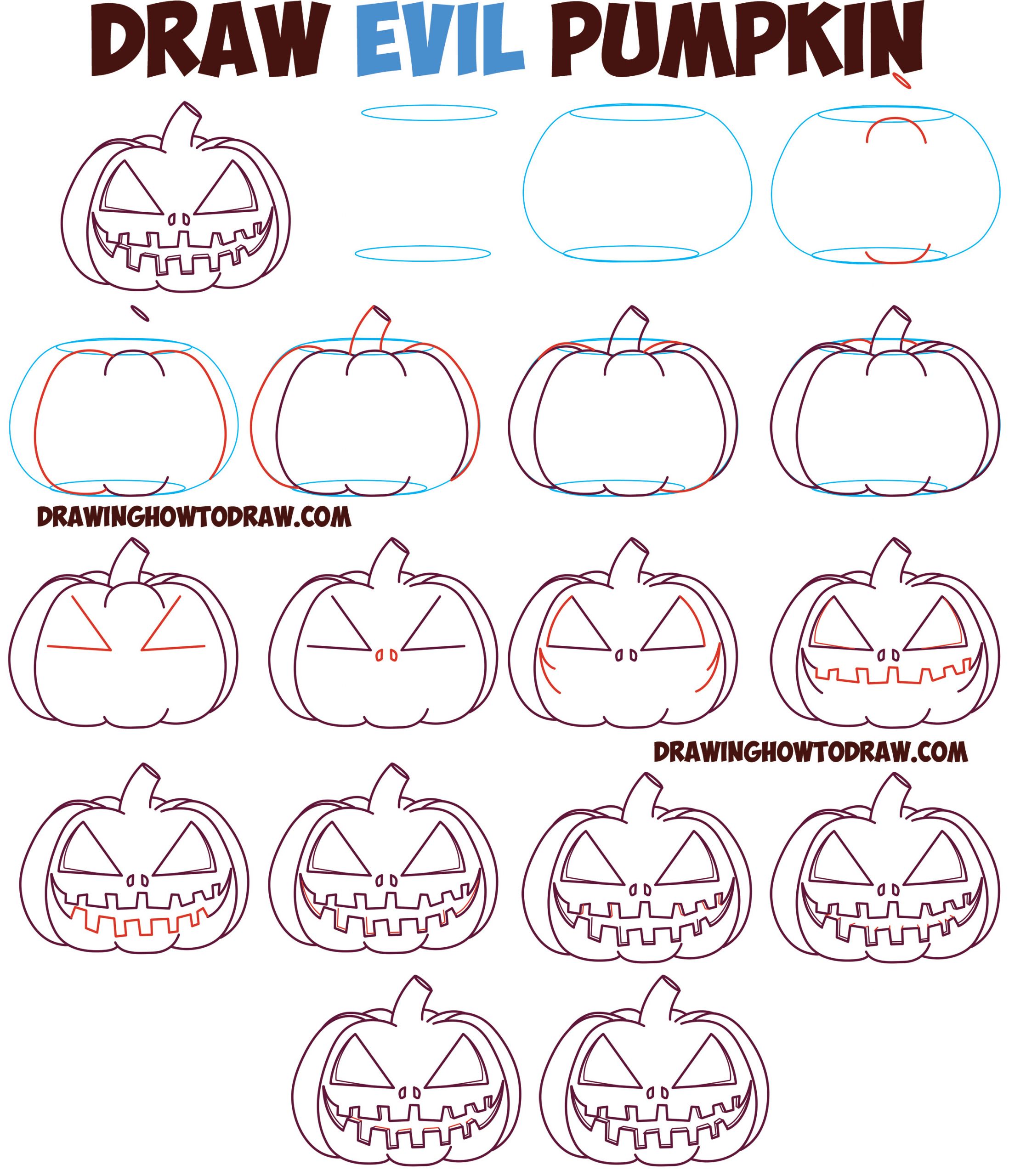 Pumpkin Drawing Easy Step by Step Huge Guide to Drawing Cartoon Pumpkin Faces Jack O Lantern