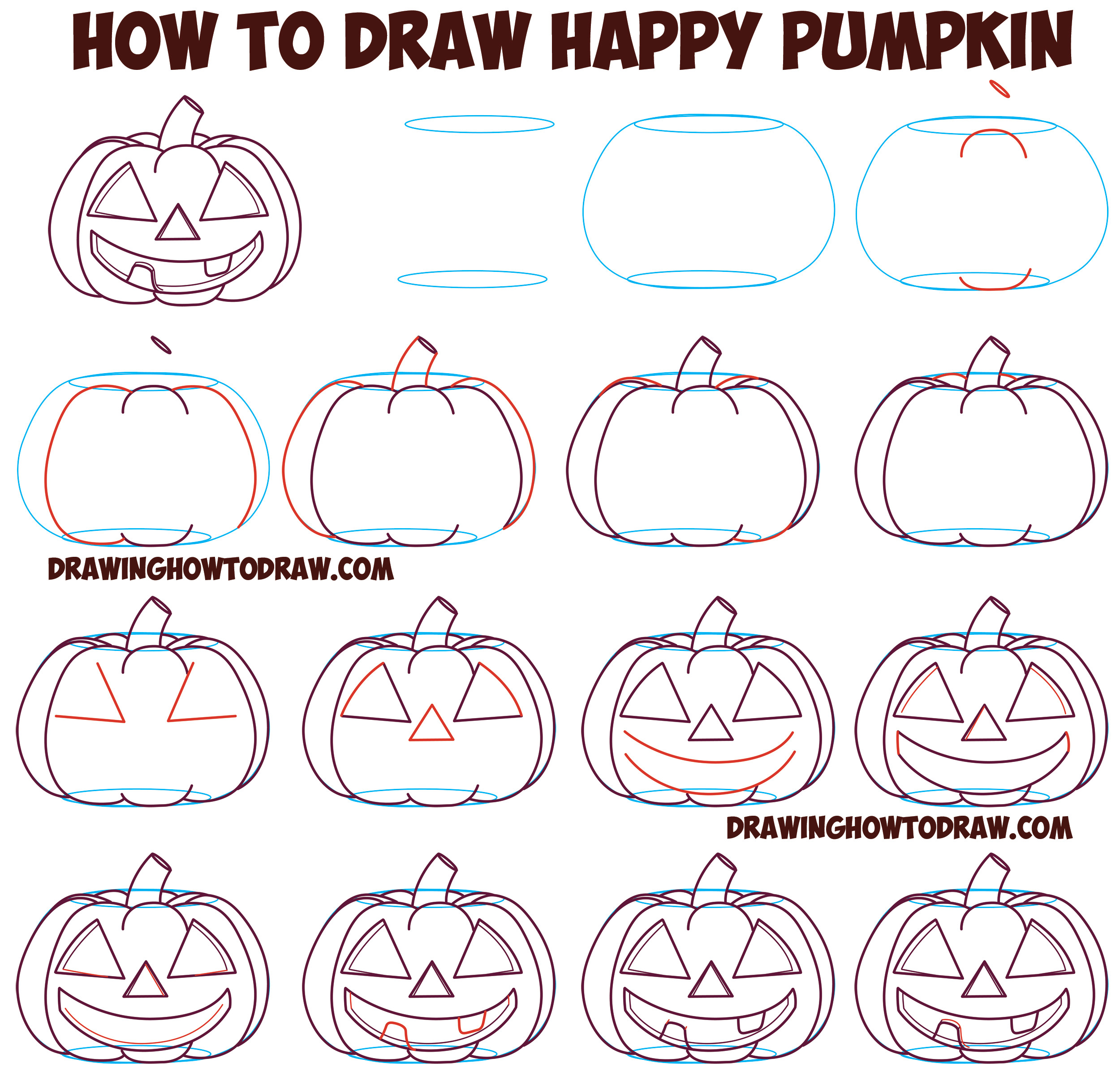 Pumpkin Faces Easy to Draw Huge Guide to Drawing Cartoon Pumpkin Faces Jack O Lantern