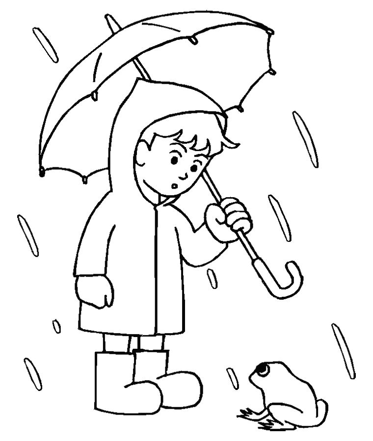 Raincoat Drawing Easy Boy with His Umbrella and Rain Jacket Under the Spring Rain