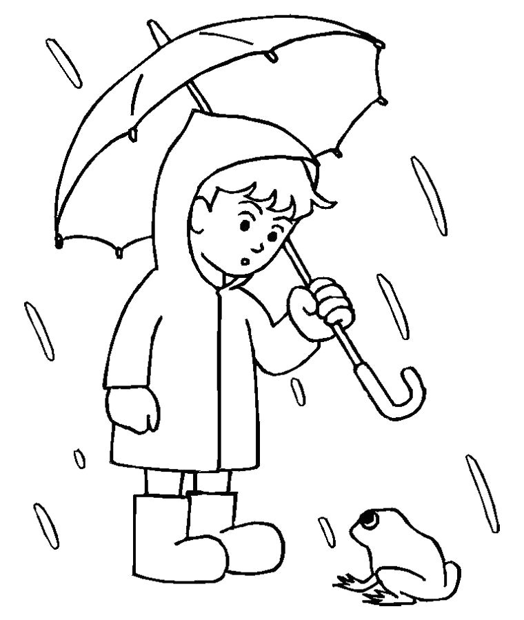 Raincoat Drawing Easy Boy with His Umbrella and Rain Jacket Under the Spring Rain