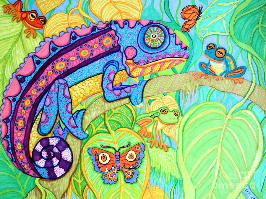 Rainforest Drawing Easy Chamelion and Rainforest Frogs Frog Art Jungle Art