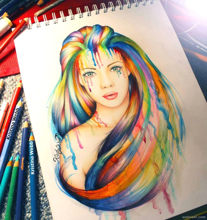 Realistic Girl Drawing Color Color Pencil Drawing by Kristina 22