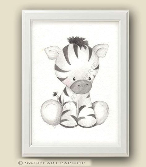 Safari Animal Drawings Baby Zebra Safari Nursery Art Nursery Decor Print