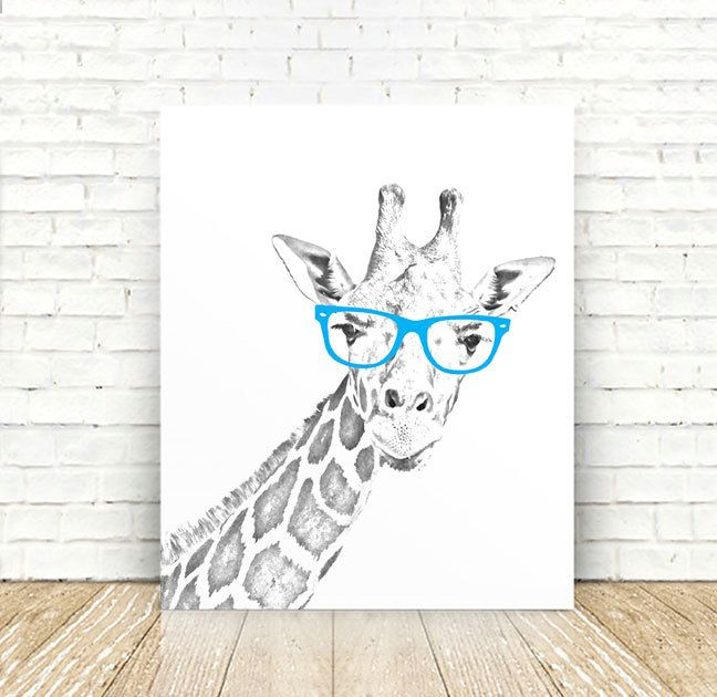 Safari Animal Drawings Giraffe Safari Nursery Giraffe with Glasses Illustration