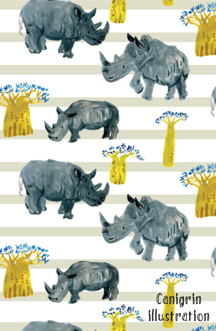Safari Animal Drawings Pattern Design by Canigrin African Safari Rhino and Baobab