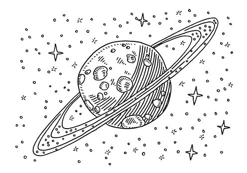 Saturn Drawing Easy Hand Drawn Vector Drawing Of A Satellite In Space Black and