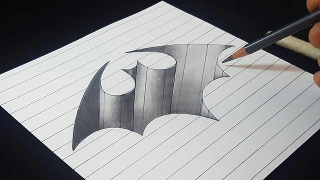 Scissors Drawing Easy 3d Batman Logo Hole Easy Trick Drawing Pencil Shading