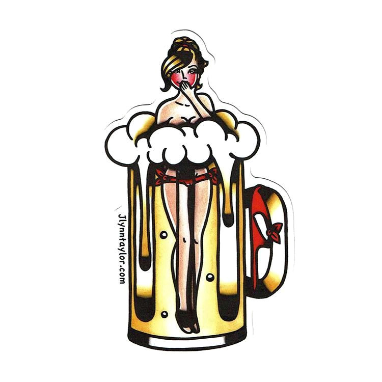 Skater Girl Drawing Beer Girl Sticker Bier