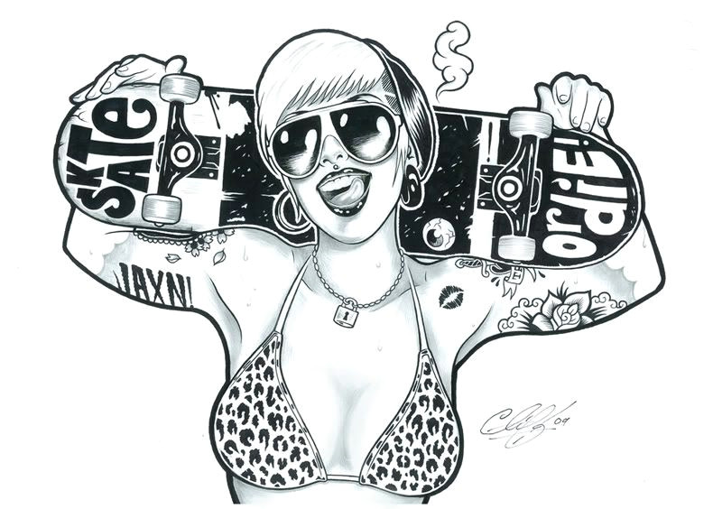 Skater Girl Drawing Skate or Die Illustration Tattoo Illustration