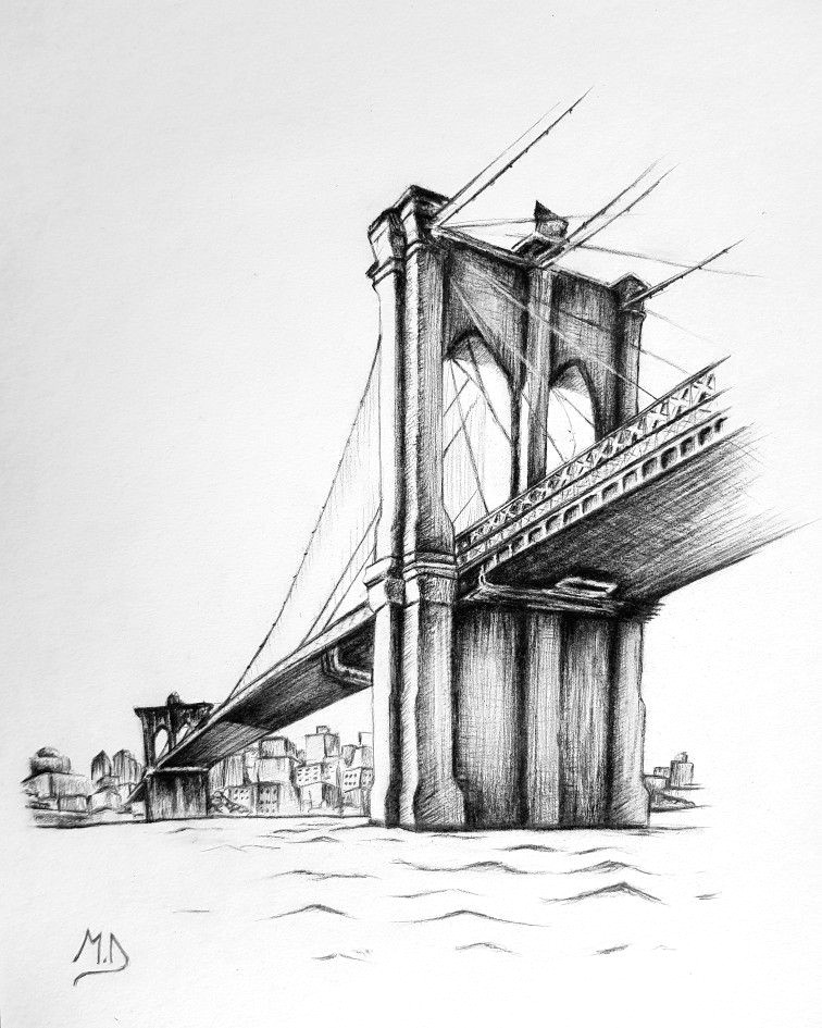 Skyscraper Drawing Easy Bridge Pencil Drawing Architectural Art In 2020 Cool Art