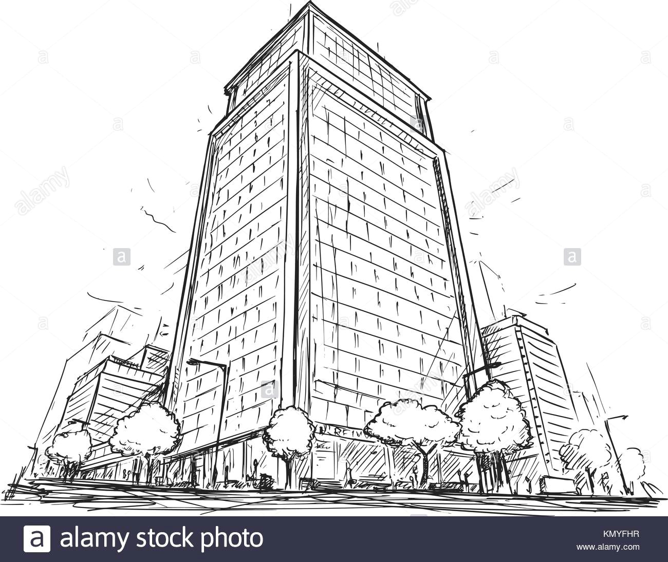Skyscraper Drawing Easy Cartoon Vector Architectural Drawing Sketch Illustration Of