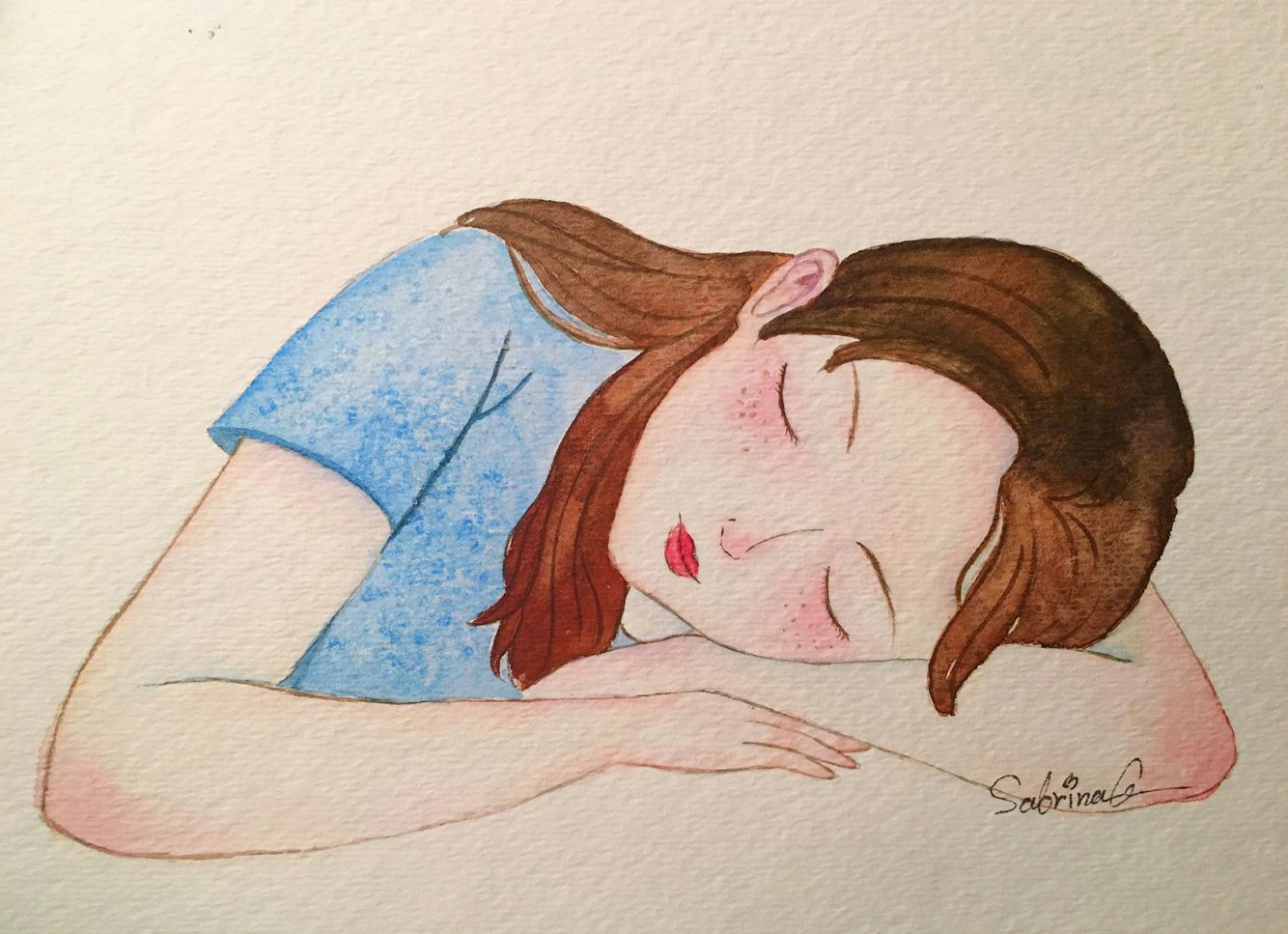 Sleeping Girl Drawing Sleeping Girl Watercolor Painting