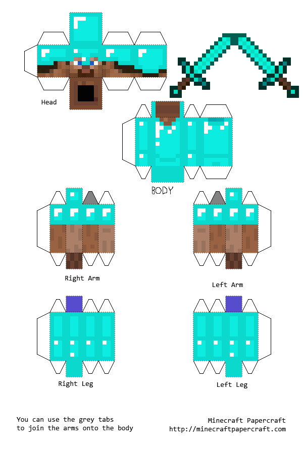 Steve Minecraft Easy Drawing Papercraft Steve with Diamond Armor and Diamond Sword