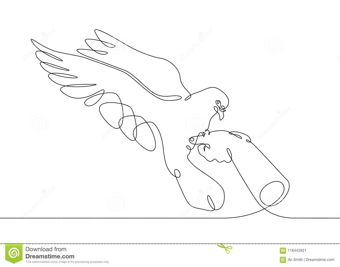 Straight Line Drawing Animals Continuous Line Drawing Bird From Hand to Flight Stock