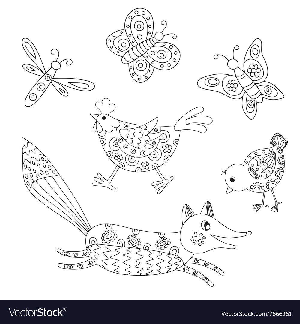 Straight Line Drawing Animals Set Of Outlined Hand Drawn Animals