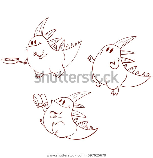 Straight Line Drawing Animals Set Vector Line Art Drawing Dinosaurs Stock Vector Royalty