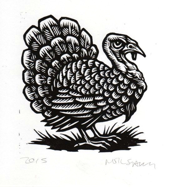 Turkey Animal Drawing Hand Carved Turkey Linocut Art Print Black and White Art