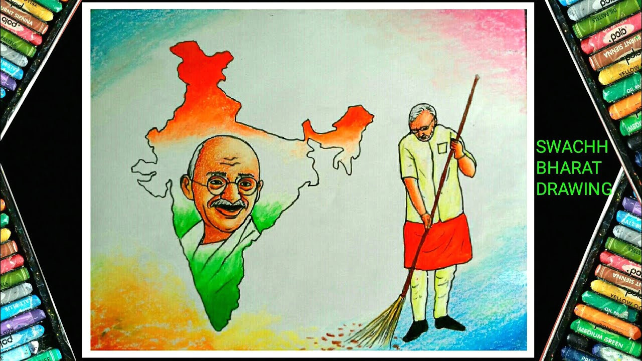 Very Easy Drawing Of Mahatma Gandhi Step by Step Gandhiji Swachh Bharat Abhiyan Drawing Narendra Modi Drawing Cleanliness