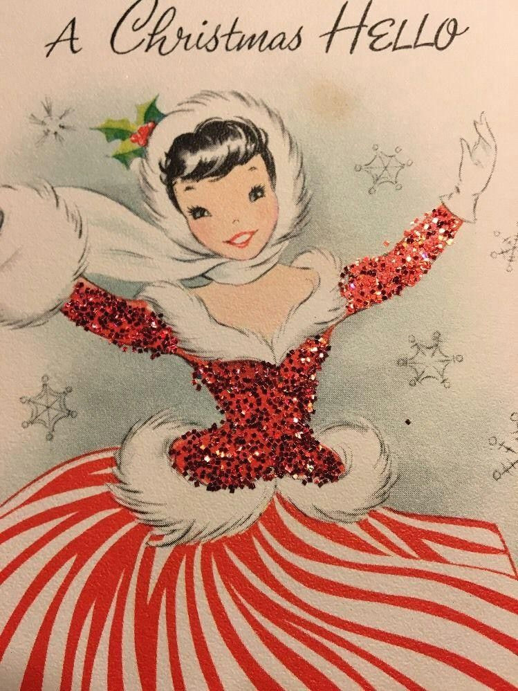Vintage Retro Girl Drawing Pretty Vintage Girl Greeting Vintage Weihnachtskarten