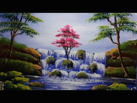 Waterfall Scenery Easy Drawing Beautiful Nature and Waterfall Painting for Beginners