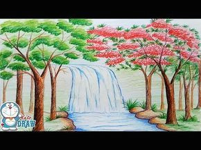 Waterfall Scenery Easy Drawing Youtube Amreen In 2019 Zeichnen Anleitung Malen Lernen