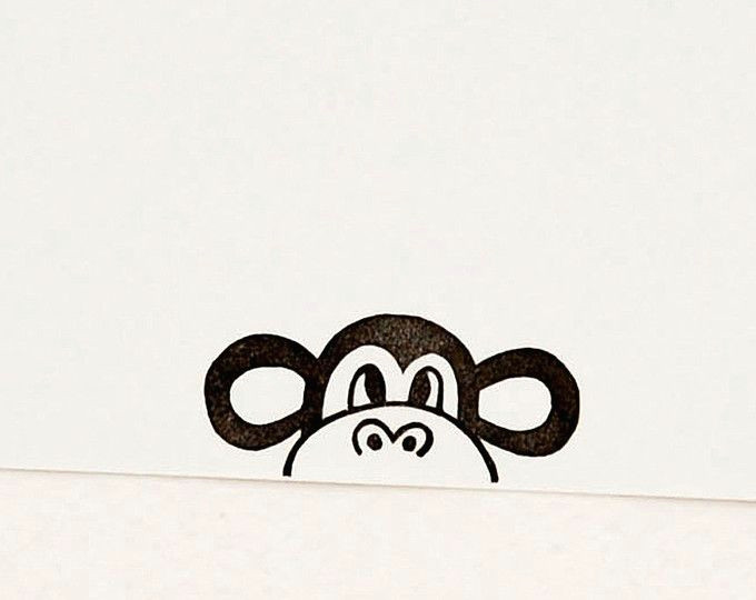 Weird Animal Drawings Skew Monkey Peekaboo Stamp Non Mounted Hand Carved Simple