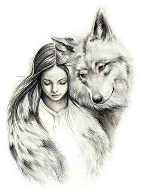 Wolf and Girl Drawing Pin On Tattoos Piercings
