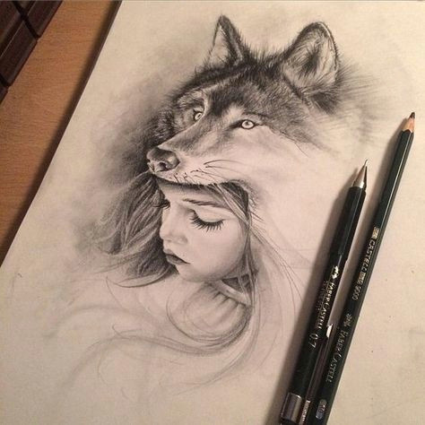 Wolf and Girl Drawing Wolf Girl Drawing Google Search Wolf Tattoos Headdress