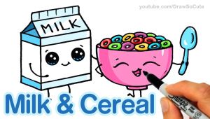 Cute Drawing Milk How to Draw Milk and Cereal Step by Step Cute and Easy Cartoon