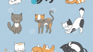 Drawing Cartoon with Illustrator Hand Drawing Cute Cats Vector Kitty Collection Stock Vector
