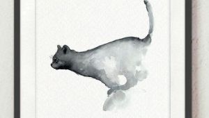 Drawing Of A Cat Jumping Jumping Cat Watercolor Painting Navy Blue Cats Nursery Wall