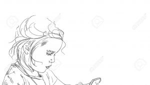 Drawing Of A Girl Holding A Phone Drawing Illustration Of Little Five Years Old Girl Holding and