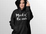 Drawing Of A Girl In A Hoodie Maid Of Honour Hoodie Quote Slogan Illustration Personalised